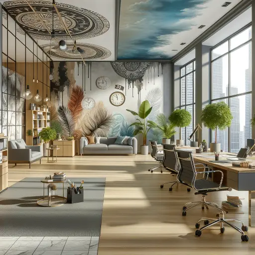 A beautifully office interior showcasing decorative painting techniques.